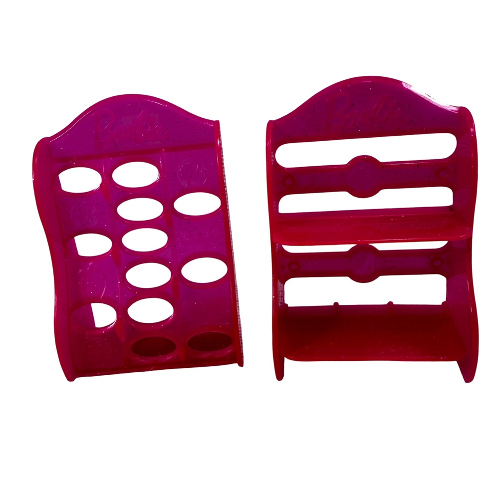 Barbie Pink Glitter Shoe Rack and Display Shelf Doll Furniture Lot 2 Piece Set